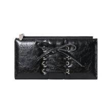 Compact Long Wallet Elegant Bows Strap Ample Space Card-Black
