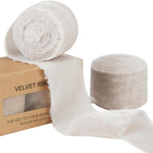 Velvet Ribbon Vintage Craft Supply, 3 Pcs Hand Torn Edge for Christmas Tree Wreath Jewelry Gift Packaging,Beige
