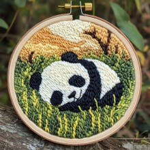 Cute Baby Panda Punch Needle Kit for Beginners – DIY Embroidery Set with Printed Pattern, Hoop & Yarn, 20x20cm, Compatible with Punch Needle Tools