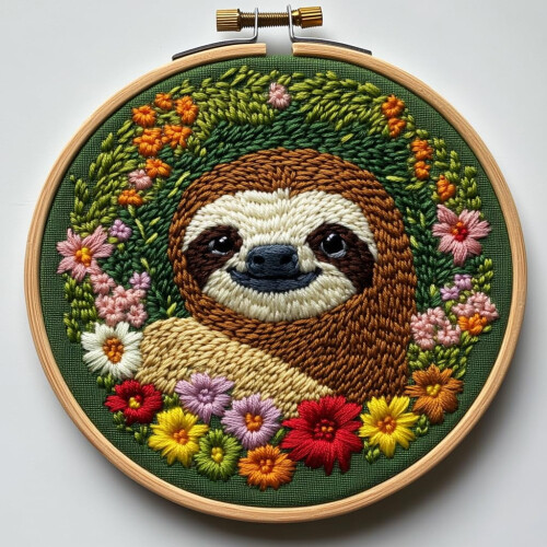 DIY Punch Needle Kit: Cute Sloth Pattern, Easy for Beginners, Includes Hoop & Printed Design (20x20cm) – Compatible with Standard Punch Tools