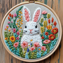 Zestaw do robienia igieł dziurkaczowych DIY: uroczy królik w kwiatach, łatwy dla początkujących, nadrukowany wzór i tamborek, 20 x 20 cm –