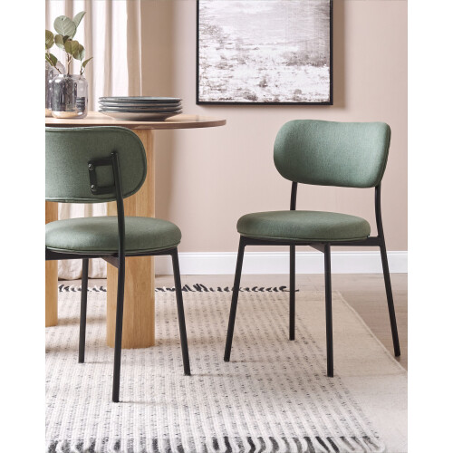 Beliani Set of 2 Dining Chairs CASEY Fabric Dark Green 1