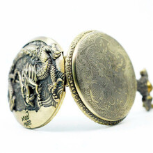 3X Large Bronze Embossed Chinese Style Nostalgic Retro Dragon Pocket Watch