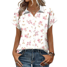 Women's V-neck short-sleeved shirt, casual non-positional-Red S