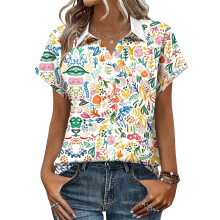 Women's V-neck short-sleeved shirt, casual-Sky Blue M