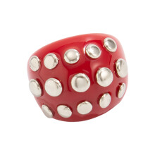 Offener Ring im Punk-Stil mit Strasssteinen und Vintage-Harz-Rot