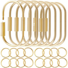 8 Pcs Gold Carabiner Keychain with 16 O-Rings,Brass Locking Carabiner Key Rings,Charm Holder with Security Screw Lock