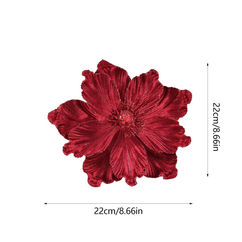 Rode glitter magnolia bloemdecoraties 22 cm 2
