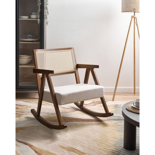Beliani Rocking Chair RYA Wood Brown/ Light Beige 2