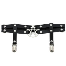 Punk Pentagram Leather Garters Goth Leg Ring Female Sexy Revits Garters Harajuku Streetwear Stretchy Party Leg Rings