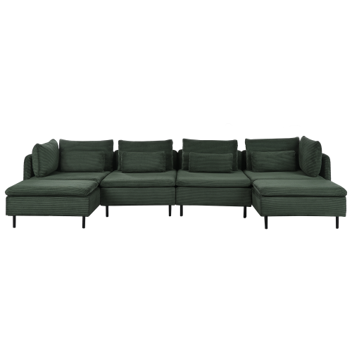 Beliani Modular U-Shape Sofa 4 Seater EGERIS Corduroy Dark Green 1