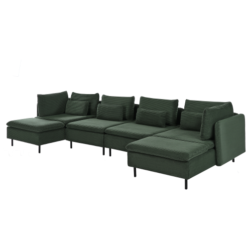 Beliani Modular U-Shape Sofa 4 Seater EGERIS Corduroy Dark Green 2