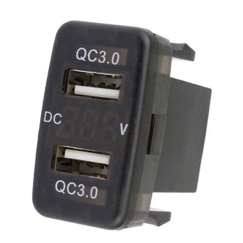 2X Car Dual USB3.0 Fast Charge con Display Voltmetro Caricabatteria da Auto Nero E Rosso per 2