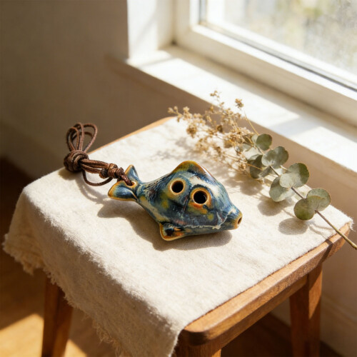 Unique Hand Painted Ceramic Ocarina Traditional-03 light blue 1
