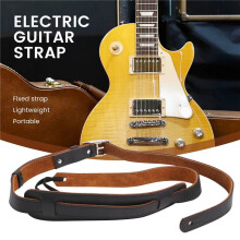 Durable Leather and Metal Buckle Electric Guitar Strap Belt Shoulder Pad Adjustable Vintage Guitar Straps-Black Color