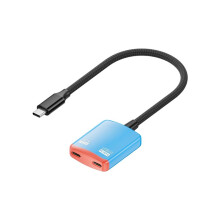 USB-C 1-zu-2 Dockingstation mit PD100W Schnellladefunktion, 8K-Bildschirmprojektion und AR-Brillen-Konverter für und Laptop (Blau)