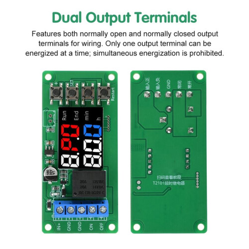 T2101 Digital Cycle Timer Relay Module  12V Dual-Mode Dual LED Display Single-Channel Programmable Delay Controller 2