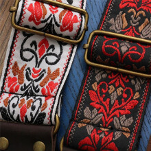Guitar Ukulele Strap Embroidered Guitar Strap Leather Bass Shoulder Strap Electric Guitar Accessories(Black)