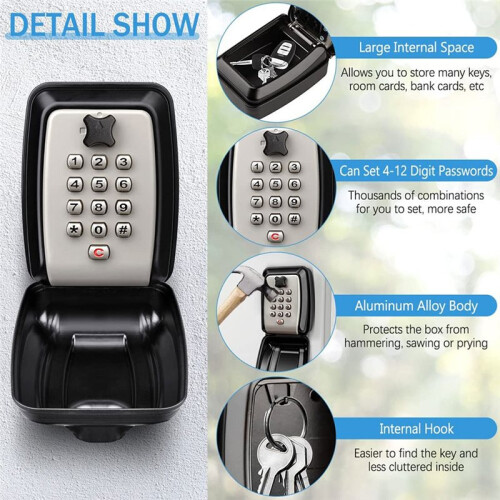 Key Lock Box Wall Mount  Security Key with Secret Code Combination,No Key Needed,Outdoor Home Key Organizer 2