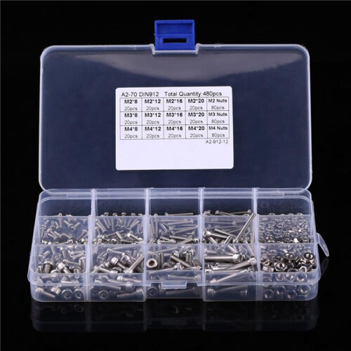 960pcs M2 M3 M4 Hex Socket Screws Set Stainless Steel Hex Socket Cap  Nuts Repair Tool
