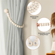 2 Pcs Curtain Tiebacks, Curtain Holdbacks for Curtains 2 Pack, Wood Bead Curtain Holders for Boho Bedroom Decor