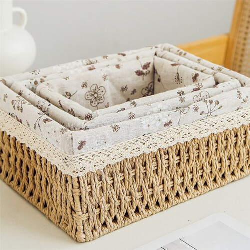 Set of 3 Rectangular Hand Woven Storage Baskets - Versatile Home Organizer 1