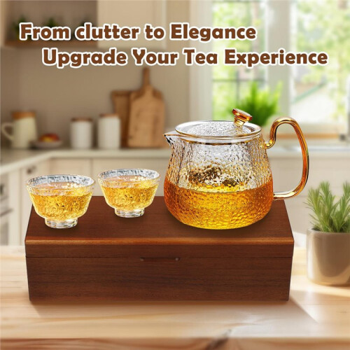 Wood Tea Bag Storage Box, 4-Compartment Organizer for Tea and More 1