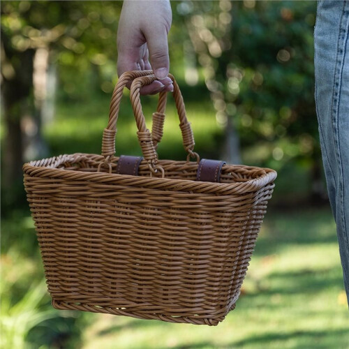 Universal Retro Front Basket Cute Square Bicycle Front Basket with Adjustable Leather Straps, Waterproof Storage 2