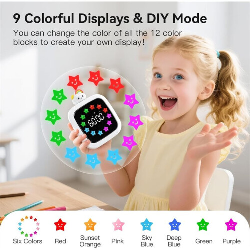 Digital Visual Timer for Kids, Rechargeable 99-Minute Silent Countdown Timer, 9 Optional DIY Color Star Display 2