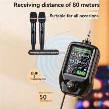 Microfone Sem Fio de 2 Canais com Frequência Fixa, Microfone de Mão para Festas, Karaokê, Apresentações Profissionais em Igrejas e Reuniões.