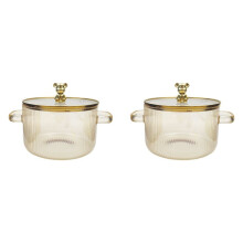 2X Glass Saucepan Clear Cooking Pot Soup Pot Heating Dual Handles Glass Saucepan with Cover Gold