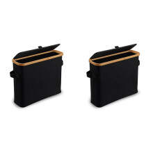 2X Bamboo Toilet Paper Storage Toilet Paper Stand with Bamboo Lid for Restroom Closet Bathroom Black