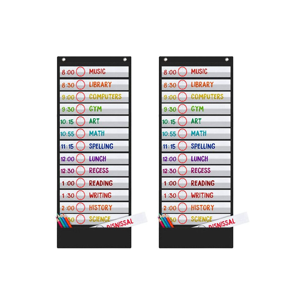 Wella Elements 2X Daily Schedule Pocket Charts, 13+1 Pocket, 18 Sided Reusable For Classroom, Classroom Pocket Chart,Classroom Schedule