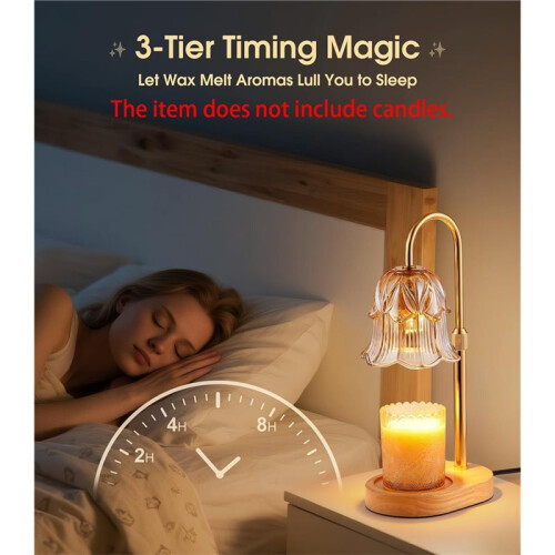 1 Pc Candle Heating Lamp with Adjustable Timer, Dimmable Flower Glass Wax Melting, with Retro Base EU Plug 1