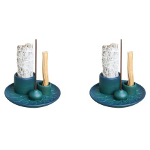 2X Sticks Holder, Multi-Purpose Handmade Incense Burner for Incense Sticks, Sage Holder for Burning, Ash Catcher Tray