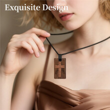 Collier Catholique avec NFC, Collier avec Verset Biblique Quotidien, Bijoux Religieux, Collier Biblique en Bois de Cerisier