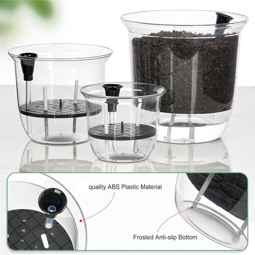 Conjunto de 3 Vasos de Plantas de 6/5/4 Polegadas, Vasos Autoirrigáveis com Reservatório e Corda de Algodão Absorvente.