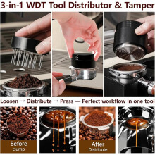 Coffee Distributor and Tamper with WDT Tool Espresso Distribution Tool Constant-Pressure Coffee Tamper with Scale 58MM