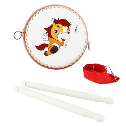 Tambor Chinês Infantil de 7 Polegadas, Tambor de Mão de Madeira com Alça de Transporte e Baquetas, Instrumento de Percussão Tradicional Chinês 2