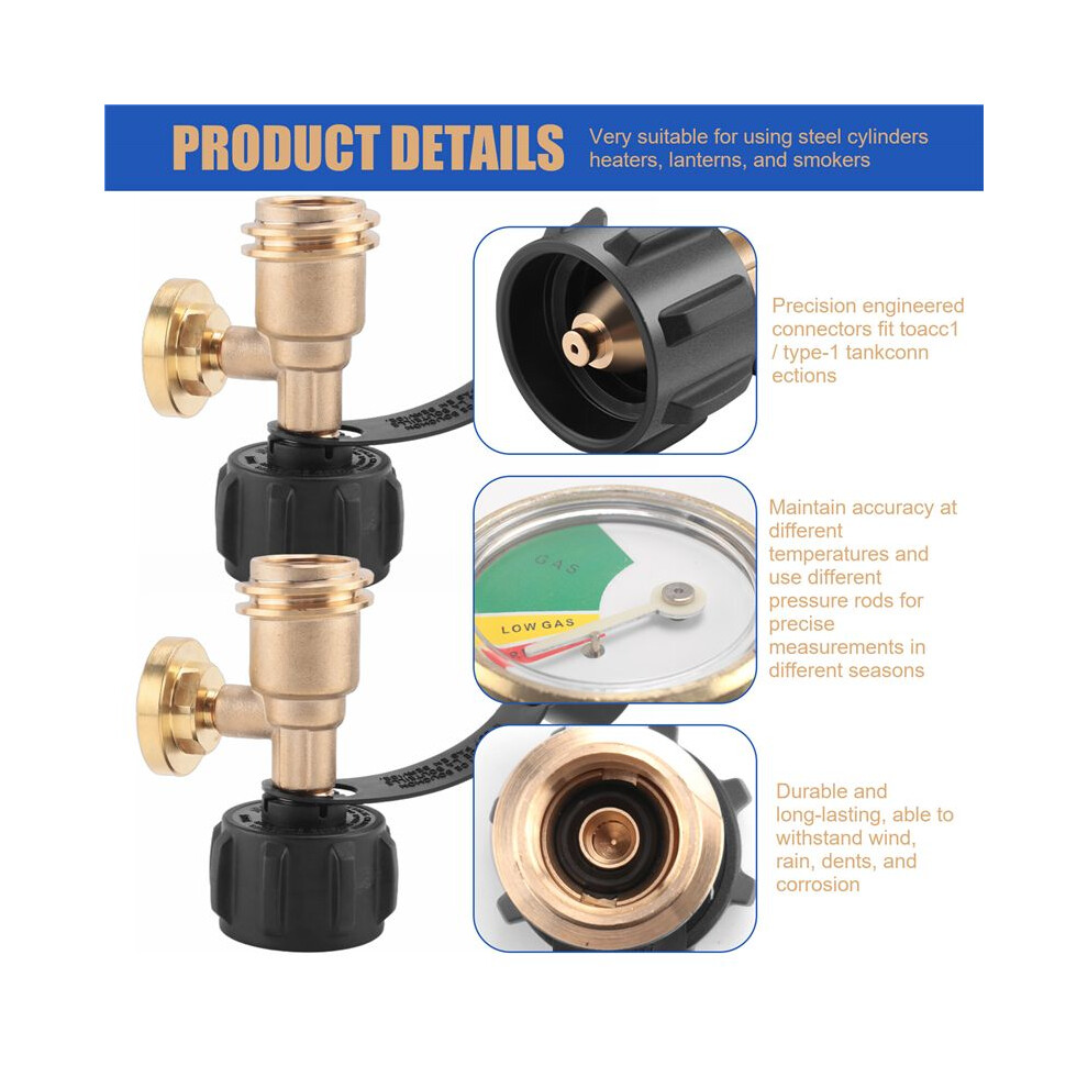 2 Pcs Rv Propane Tank Gauge Level Indicator Gas Pressure Meter With Type 1 Connection,Upgraded Propane Leak Detector 6031386938667