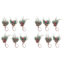 Christmas Napkin Rings Set of 12, Napkin Holder Rings with Artificial Pine Cones Branches Red Berry Decor