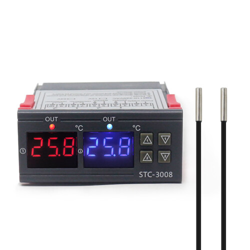 2X STC-3008 Dual Digital Incubator Thermostat Display Temperature Controller 12V 2