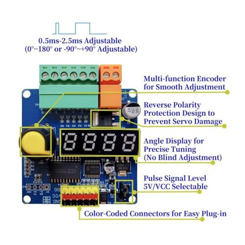 RC Servo Tester 6-Channel Servo Controller Board PWM Speed/Angle Adjustable, for RC Models/Robotic Arms/Servo Testing 1