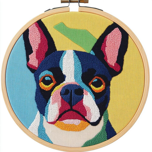 Boston Terrier Punch Needle Kit – DIY Stickset mit