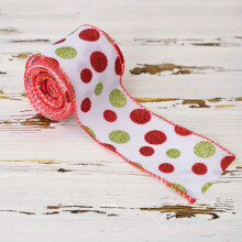 Cinta navideña de lunares rojos y verdes, 6,3 cm x 4,55 m