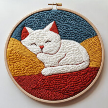 Tecknad vit kattunge med nål, kit 20x20 cm