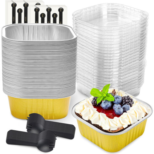 Set da 50 mini teglie quadrate in alluminio con coperchi e