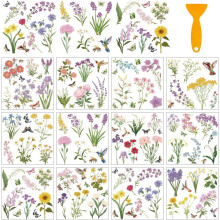 Conjunto de 12 decalques de flores silvestres em cores sortidas