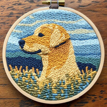Gul Labrador Punch Needle Kit – 20x20cm Nybörjare