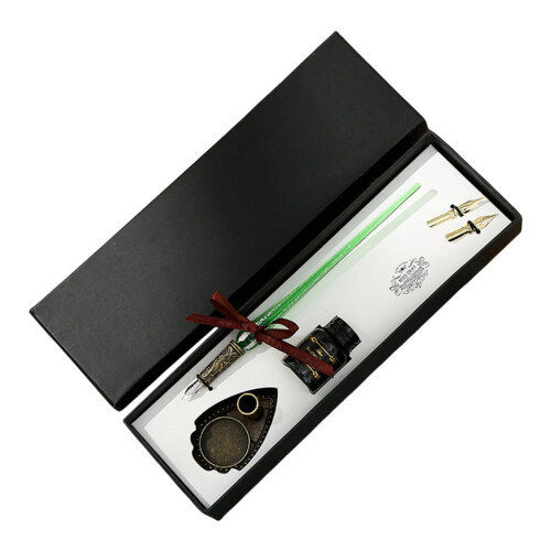 Vintage-Glasfeder-Set mit Halter, Spitzen und Tinte